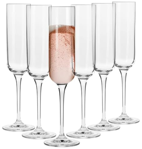 Krosno Crystal Champagnerflötenglas, 6er Set, 164.4 g, Glamour Collection, elegante schlanke Champagnerflöten für Prosecco, Sekt, Champagner und Mimosen, spülmaschinenfest, Made in Europe