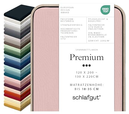 schlafgut Premium Spannbettlaken 120x200 cm Bio-Baumwolle, Purple Light | Bettlaken, Spannbetttuch 130x200, 130x220 cm, Lila, Mako Zwirn-Jersey 220 g/m², bis 35 cm Steg, blickdicht, Made in Green