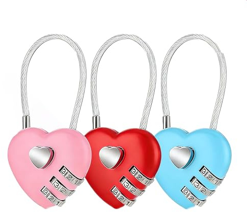 3 Pieces Luggage Locks 3 Digit Combination Number Password Heart Shape Padlocks for Outdoor Travel Suitcase Baggage Backpacks School Gym Lockers Computer Bags Filing Cabinets Toolbox