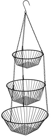 WENKO Küchenampel Trio Schwarz, Küchenaufbewahrung mit 3 Etagen zum Aufhängen aus pulverbeschichtetem Metall, ideal für Obst und Gemüse, perfektes Accessoire für den gesamten Haushalt, Ø 28 x 77 cm