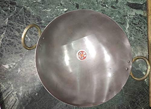 Indian Collectible - Wok tradizionale indiano, fatto a mano, in ghisa, wok Kadhai, 2 litri