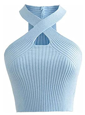 KOEMCY Femme Débardeur Crop Top, Sexy Tank Tops Camisole Top sans Manches, Découpe Criss Cross Haut Court pour Femme Fille (Bleu)