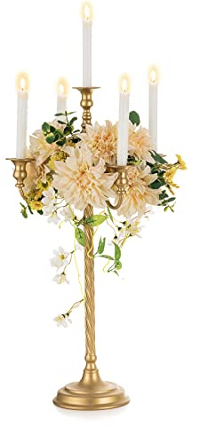 NUPTIO Kandelaber Kerzenständer Gold 71cm: Kerzenständer 5 Armig | 71 cm Weihnachten Tisch Mittelstück Vintage Candleardra Hochzeit Empfang Geburtstag Urlaub Party Mantel Ornamente