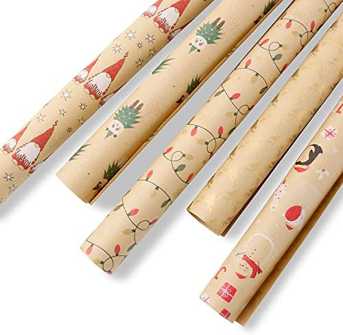BIOZOYG Geschenkpapier Winter #3-5 Rollen 2 x 0,7 m - Recyclingmaterial ungebleichtes Papier & moderne Designs - Geschenkpapier Weihnachten