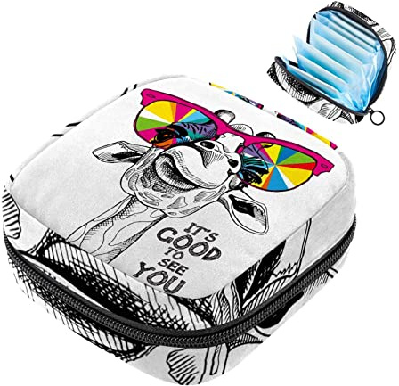 Borsa portaoggetti per tovaglioli igienici, organizer per tazze mestruali da viaggio per ragazze, con grande capacità, per trucchi, divertenti cervi con occhiali colorati