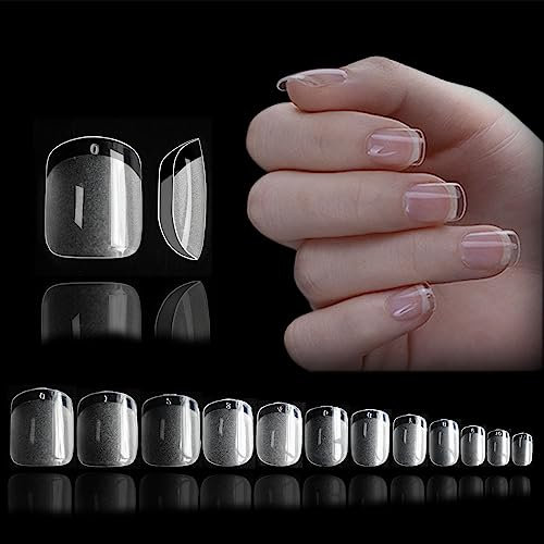 552 Pièces Carré Capsule Americaine Ongle Extra Court, XXS Kit Pose Americaine Ongles, 12 Tailles Faux Ongle Transparent, Couverture Complète Rond Capsules Ongles