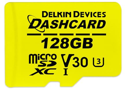 Delkin - Tarjeta micro SD de 128 GB UHS-I (U3/V30) microSDXC con adaptador | DASHCARD Tarjeta micro SD clase 10 de ultra alta velocidad para Dash Cam, cámara de seguridad, GoPro, cámara Wyze, cámara