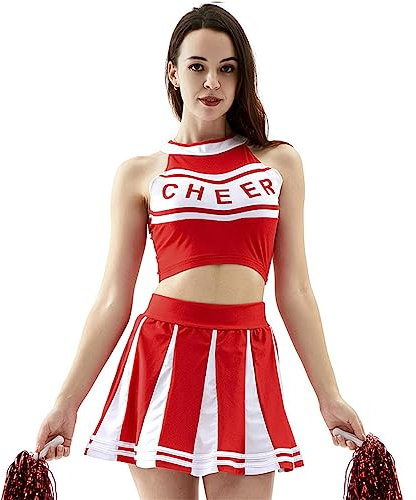 JELEUON Sexy Cheerleader-Uniform für Damen, Schule, musikalisches Tanzkleid, Match, Pompons, Socken, Halloween-Kostüm, Kostüm-Outfits, Größe XL