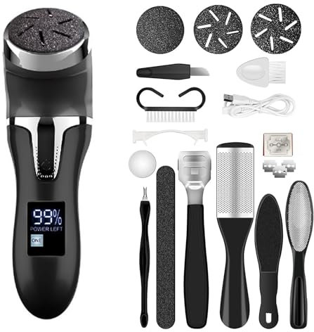 Elektrisches Fuß-Hornhautentferner-Set, tragbare Fußfeile, Pediküre-Werkzeuge, 3 Schleifköpfe, 2 Geschwindigkeiten, wasserdichtes Fußpflegeset für rissige Fersen, Hornhaut, abgestorbener Hautentferner