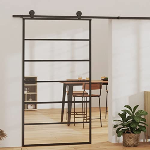 Homgoday Schiebetür und Montageset ESG Glas Aluminium 102 x 205 cm, Schiebetür innen, Innentüren, Schiebetüren außen