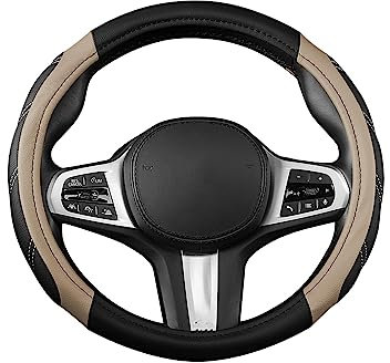FIYFIOW Lenkradhülle Auto-Lenkradbezug 14–15 Zoll Universelles Sport-Leder Allzweck-gepolsterter Griff Atmungsaktiv LKW SUV Für Jeep Lenkradbezug (Farbe : Beige)