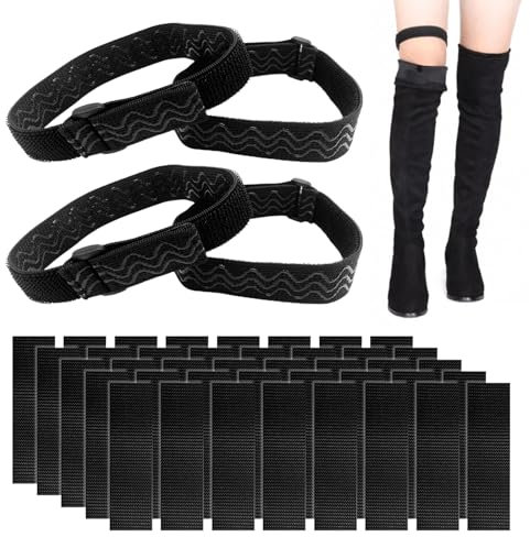 MIVAIUN Lot de 2 paires de Sangles de Bottes et 40 Bandes Adhésives pour Bottes - Sangles élastiques réglables - Fixation Antidérapante pour Empêcher les Bottes de Tomber(Noir)