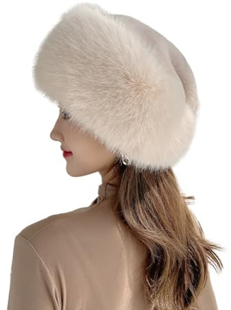 Surakey Bonnet d'hiver en Fausse Fourrure pour Femmes, Épais Et Chaud Chapeau en Peluche Femme, Chapeau Fausse Fourrure de Renard, Style Russes Femme Bonnet pour la Maison Voyage Ski Randonnée