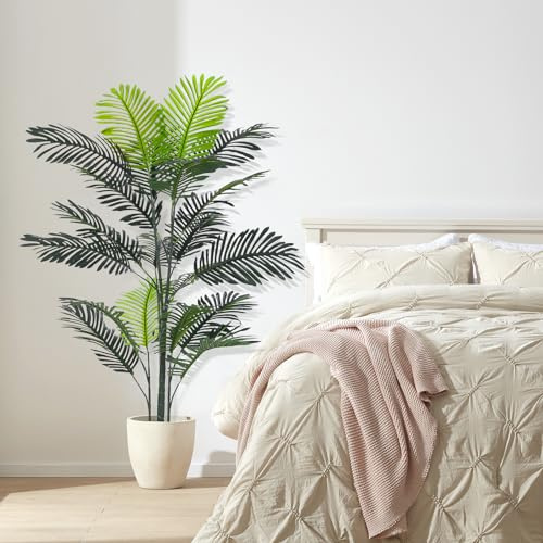 5FT Faux Areca Palm Tree, Artificial Golden Cane Palm Tree,Fake Palm Silk Plant in Pot, for Home Office Corner Decor Indoor Ourdoor Green Decoration, Housewarming Gift