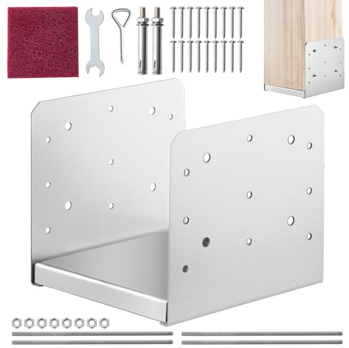 VEVOR 1 Pieza Soportes para Postes de Madera 8x8 (203x203 mm) Base de Anclaje de Acero Inoxidable para Poste de Madera Tamaño Interno 185x198 mm para Barandilla, Pasamanos, Pabellón, Porche, Terraza