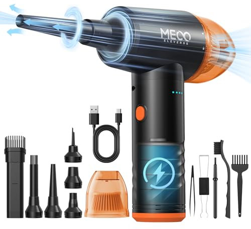 MECO ELEVERDE 2 in 1 Elektrische Staubgebläse und Druckluftspray, 100000U/min Air Duster 10Kpa 3-Gang Luftdruckspray Kabellos Tastatur Reinigung für PC, Sofa, Auto zubehör (Orange)