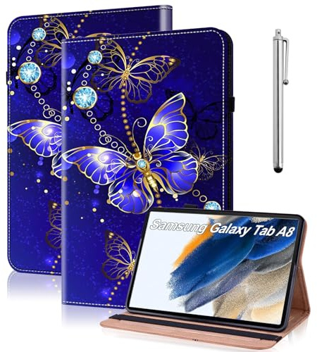 TUOLISG Funda para Samsung Galaxy Tab A8 2022/2021 Folio Flip PU Cuero Funda Galaxy Tab A8 10.5 Soporte para Lápiz Soporte Billetera Funda Tablet Funda SM-X200/ X205/ X207 - Mariposa