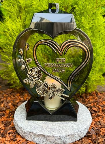 Lanterna funeraria con testo che ti manca tomba, 33 cm, colore oro, candela tombale, candela da giardino, lanterna con candela.