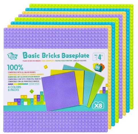 Pairez Toys Baustein-Grundplatten Multipack, 32x32 Noppen, 8er Pack in Pastellfarben, Basis für Baustein-Kreationen, 10x10 Zoll (25,5x25,5 cm)