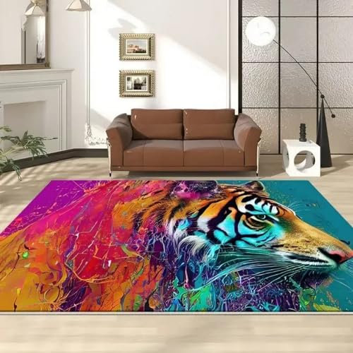 Kind Teppich 120 X 180 Cm / 47.24 X 70.86, Schlafzimmer Teppich, 3D Teppiche Wohnzimmer Teppiche Weich Rutschfest Teppich Für Wohnzimmer Schlafzimmer Bettvorleger Tiger-Dschungel-Tierwelt -7W4R1V8R7