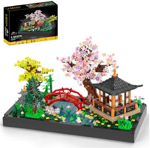 Architectural Building Blocks Set, 2280Pcs Japanese Zen Gardens and Meditation Cherry Blossom Garden Pavilion Bridge Mini Building Set, Botanical Sakura Collection Building Set for Adults and Children