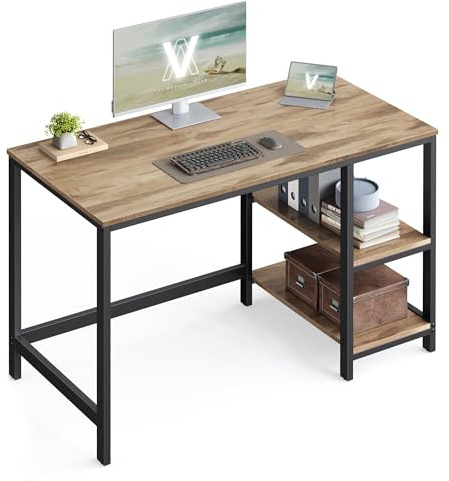 VASAGLE Computer Desk, Office Desk, 120 x 60 x 76 cm, Industrial Style, for Study, Bedroom, Living Room, Camel Brown and Ink Black LWD047K01