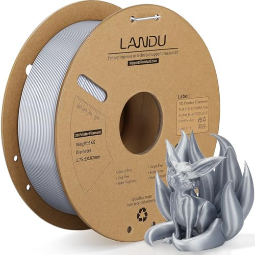 LANDU Silk PLA Filament 1.75mm 3D Drucker Filament Silk Hochglänzende Oberfläche Filament 3D Druckmaterialien Maßgenauigkeit +/- 0.02mm,1KG Passt für die meisten 3D Drucker,PLA Silk Silber