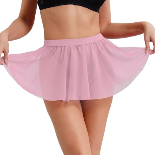 JEATHA Femme Lingerie De Nuit Femme Sexy Mini Jupe Transparent Babydoll Nuisette Jupe Courte De Plage Bikini Rose Taille Unique