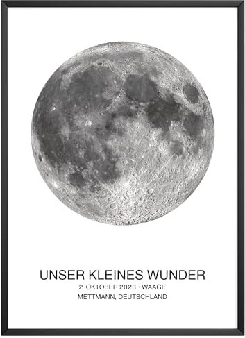 MJ-GRAPHICS® Personalisiertes Mond Poster personalisiertes Bild Geburt Geschenk Jahrestag Bild Hochzeit personlisiertes Geschenk Hochzeit Mond Bild Personalisiert