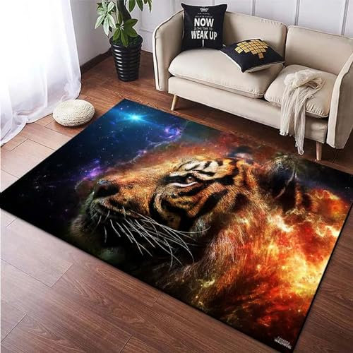 3D Gedruckt Bettvorleger Rutschfeste Area Teppich, Wildtier-Tiger 3D Optische Illusion Teppiche Weich Flanell Bodenteppich Wohnzimmer Schlafzimmer Throw Runner Teppiche Low Profile Türmatten- -0D2H1L9