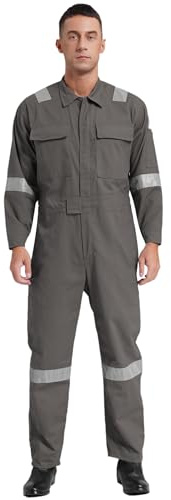Miutii Tuta da lavoro meccanica da uomo, con strisce riflettenti, grigio., 5XL