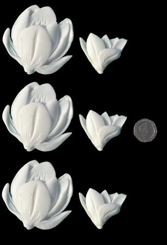 6 x Edible 3D Large Tulips Tulip Flowers icing toppers, cake cupcakes decorations (White)