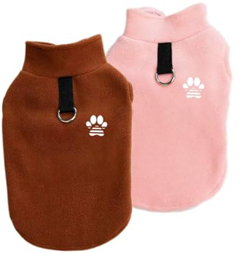 2 Stück Fleece Hundepullover Hundemantel Warm Winter Weste Pullover mit D-Ring, Haustierbekleidung Fleecejacke für Welpen/kleine Hunde/mittlere Hunde (Rosa-Braun, XL)