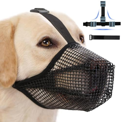 Muselière Chien, Museliere pour Chiens Ajustable avec Sangles Touch Fastener, Masque Respirant pour Animaux de Compagnie Muselière de Formation Chien Petits Chiens, Moyens Grands