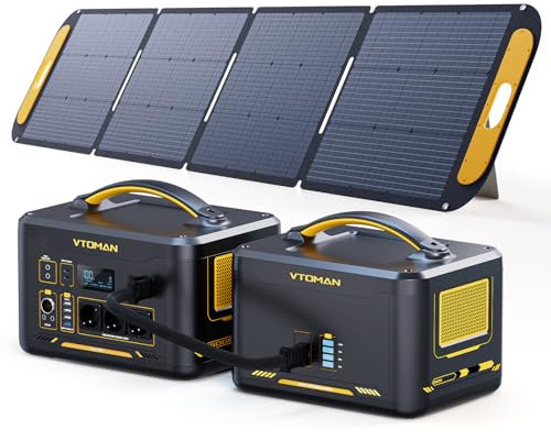 VTOMAN 2376Wh Estación de Energía Portátil con Batería Adicional y 200W Panel Solar - Generador de Energía Solar de hasta 3000W para Jardín, Camping, Autocaravana, Viajes, Emergencias