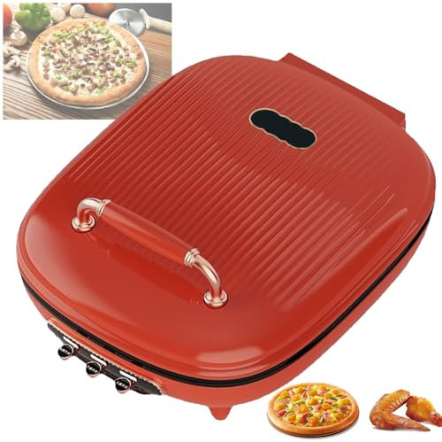 XSDAJSD Forno per Pizza da banco per Uso Domestico, Macchina per Pancake elettrica, Macchina per Pizza con Piastra Antiaderente, Maniglia antiscottatura/Facile da Pulire per Uso in Pizzeria, Rosso