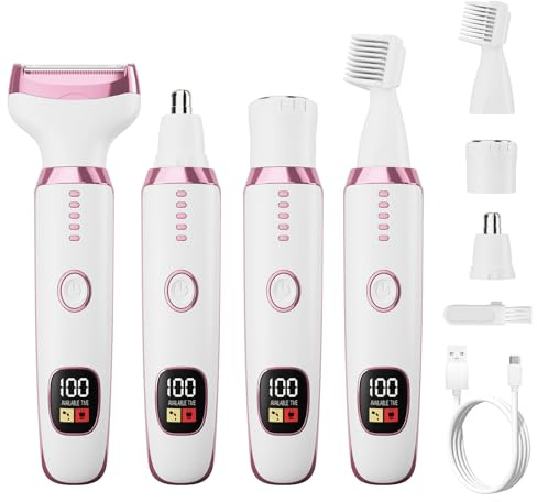 Rasoi elettrici da donna, rasoio 4 in 1, rasoio da donna, per rimozione dei peli umidi/asciutti, senza fili, per naso, capelli, viso, sopracciglia, braccia, gambe, ascelle, area pubica, set elettrico