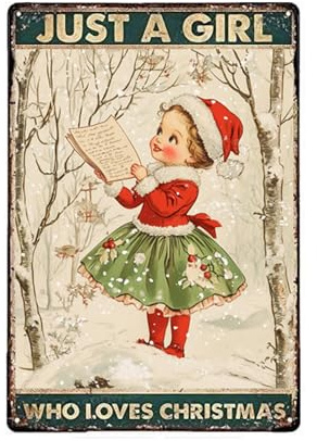 Metall-Blechschild Just A Girl Who Loves Christmas, Vintage-Schild für Zuhause, Küche, Garten, Hof, Wand, Schlafzimmer, Club, Haustürdekoration, 20,3 x 30,5 cm