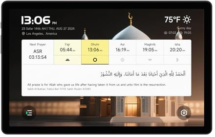 TAQWA 10 Digital Muslim Azan Clock, Worldwide Prayer Times Table Clock, 114 Full Quran Player, Allah’s 99 Name,Customize Prayer Sounds/Wallpapers,Duas,Media Hub,Best gift for Ramadan & Daily Use