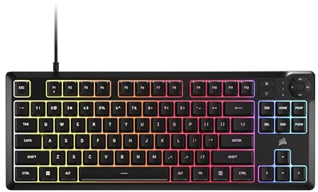 CORSAIR K55 CORE TKL - Tastiera da gioco RGB – Tenkeyless, RGB a 8 zone, tasti a membrana silenziosa, resistente agli schizzi, tasti multimediali, polling 1000 Hz, layout NA, nero