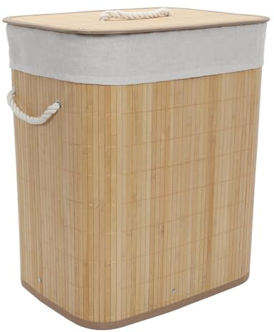 NUXIO Wäschekorb aus Bambus SANA – 60 L Wäschesammler mit herausnehmbarem Wäschesack – Wäschebox 40 x 30 x 50 cm