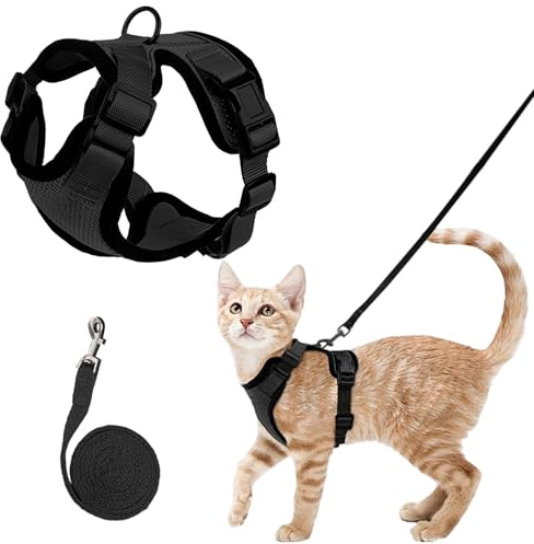 MOTIBACK 3 Pcs Katzengeschirr mit Flucht-Sicherung und Reflektierenden Streifen, Verstellbares Katzengeschirr und Leine für Kleine Erwachsene Katzen und Kätzchen (XS)