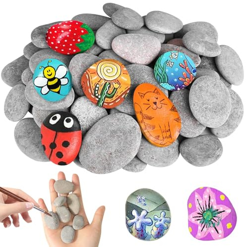 NCOALE 40 pcs Pebbles for Painting, 3-5 cm Flat Rocks for Painting Smooth Natural Rocks Decorative Stones for Garden DIY Craft School