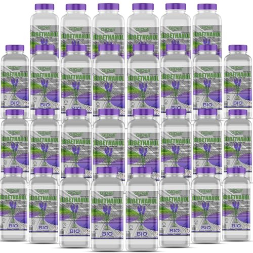 GiDeli Bioéthanol Lot de 30 x 1 l parfum lavande 96,6 % éthanol pour cheminée intérieure et extérieure Sans fumée ni suie À base de maïs et de betterave sucrière