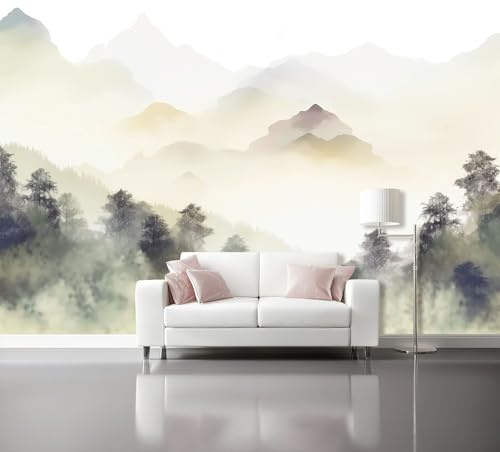Générique Papier Peint Panoramique Montagnes Forêts - 300 x 210 cm Poster Geant Murales 3D Décoration pour Salon Chambre Étude, Chinois Thème Papier Peint intissé Mural