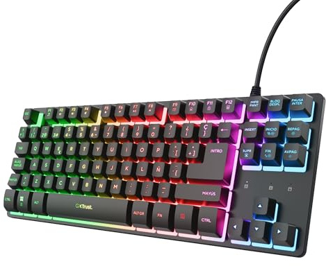 GXTrust Thado Teclado Gamer TKL Distribución QWERTY Español, Negro | Teclado Retroiluminado RGB de Membrana Tenkeyless (20% Más Pequeño), Anti-Ghosting, Cable USB, para PC Ordenador Portátil
