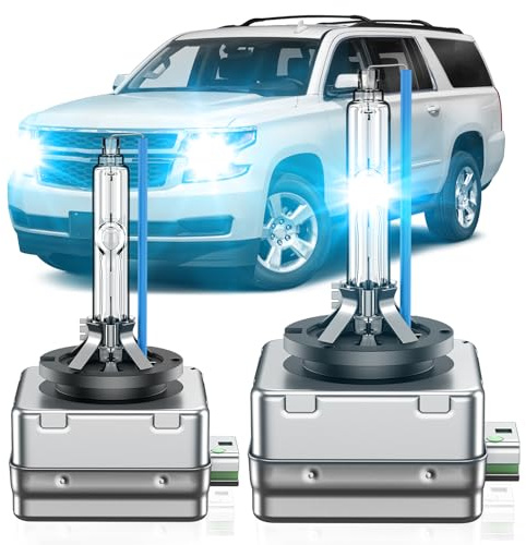 SENROBO D3S HID Bulb Fit for Chevrolet 2015-2020 Tahoe Suburban OEM 4300K 35W Projector D3S Xenon Headlight Bulbs Replace, 8000K Blue Super Bright D3SC1 Bi-xenon Headlamp, Pack of 2