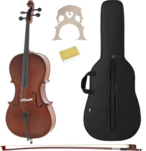 Classic Cantabile CP-100 1/2 Cello Set, Decke: Fichte, Boden, Zargen | Hals, Griffbrett, Wirbel und Steg: Ahorn, Saitenhalter aus Karbon, Vier Feinstimmer, Höhenverstellbarer Stachel, Größe: 1/2