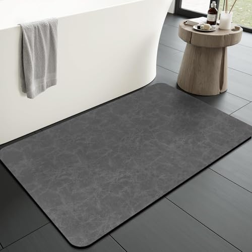 KAZOLEN rutschfeste Badematte Super Absorbierende Badezimmerteppich: dünn 50 x 80 cm Waschbar schnelltrocknende Badvorleger Duschvorleger für Dusche, Badewannen und Badezimmer, Toilette, Dunkelgrau
