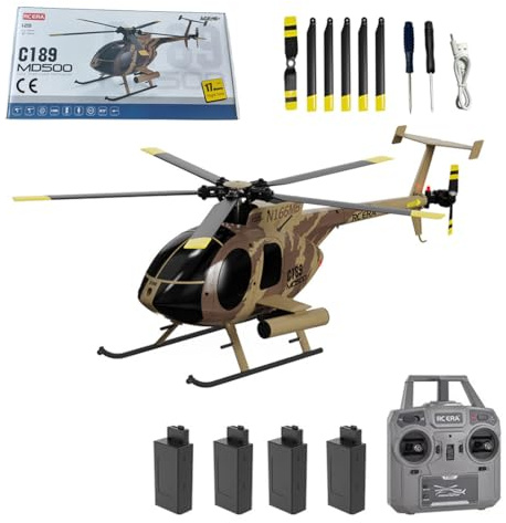 C189 MD500 Little Bird RC-Hubschrauber mit 6-Achsen-Gyro, Maßstab 1:28, 2,4 GHz, 4-Kanal, Einrotor, Brushless-Motor, Fernsteuerung mit Höhenhaltung und optischer Flusspositionierung – RTF